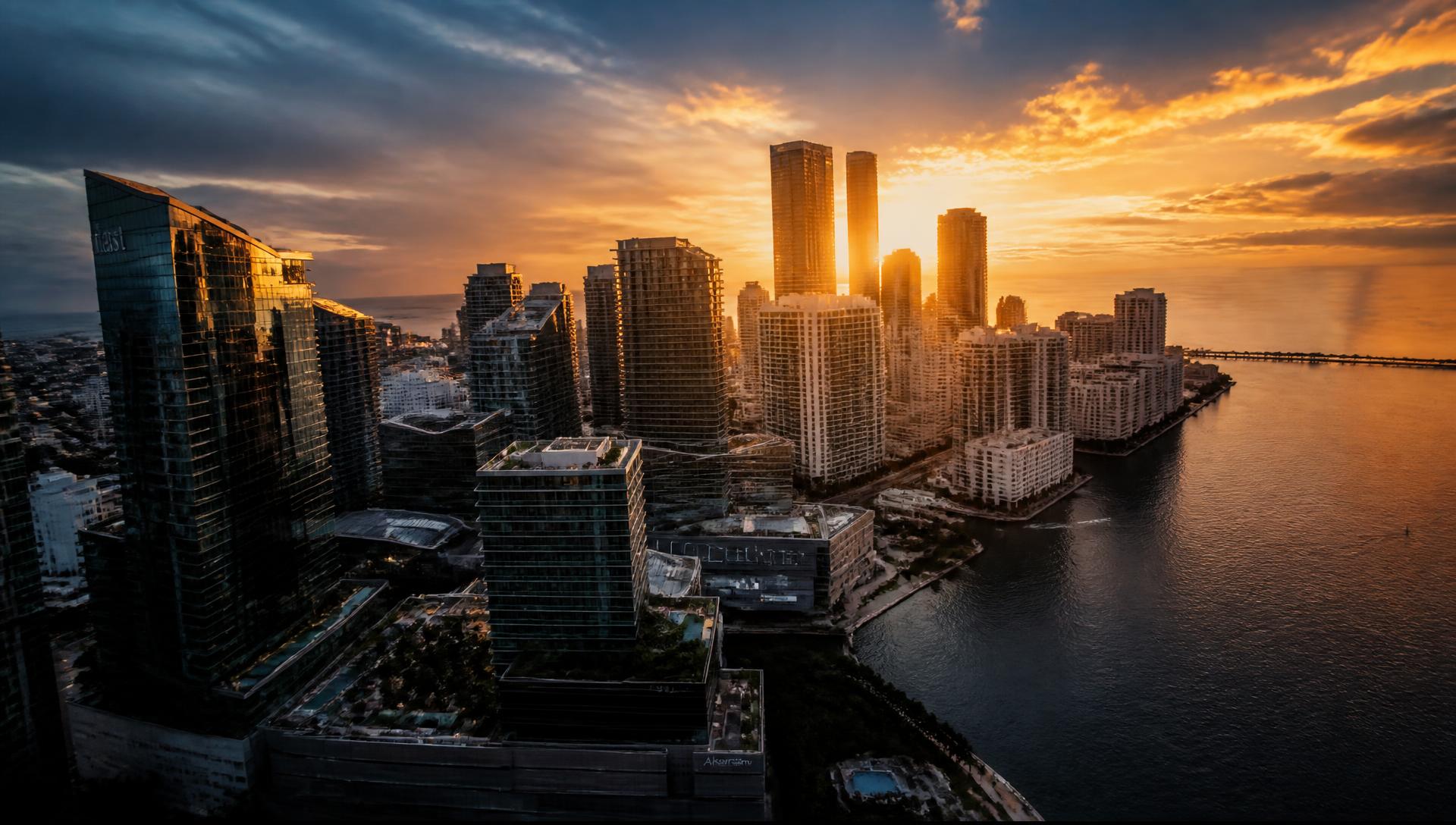 Skyline de Brickell, Miami, ao pôr do sol